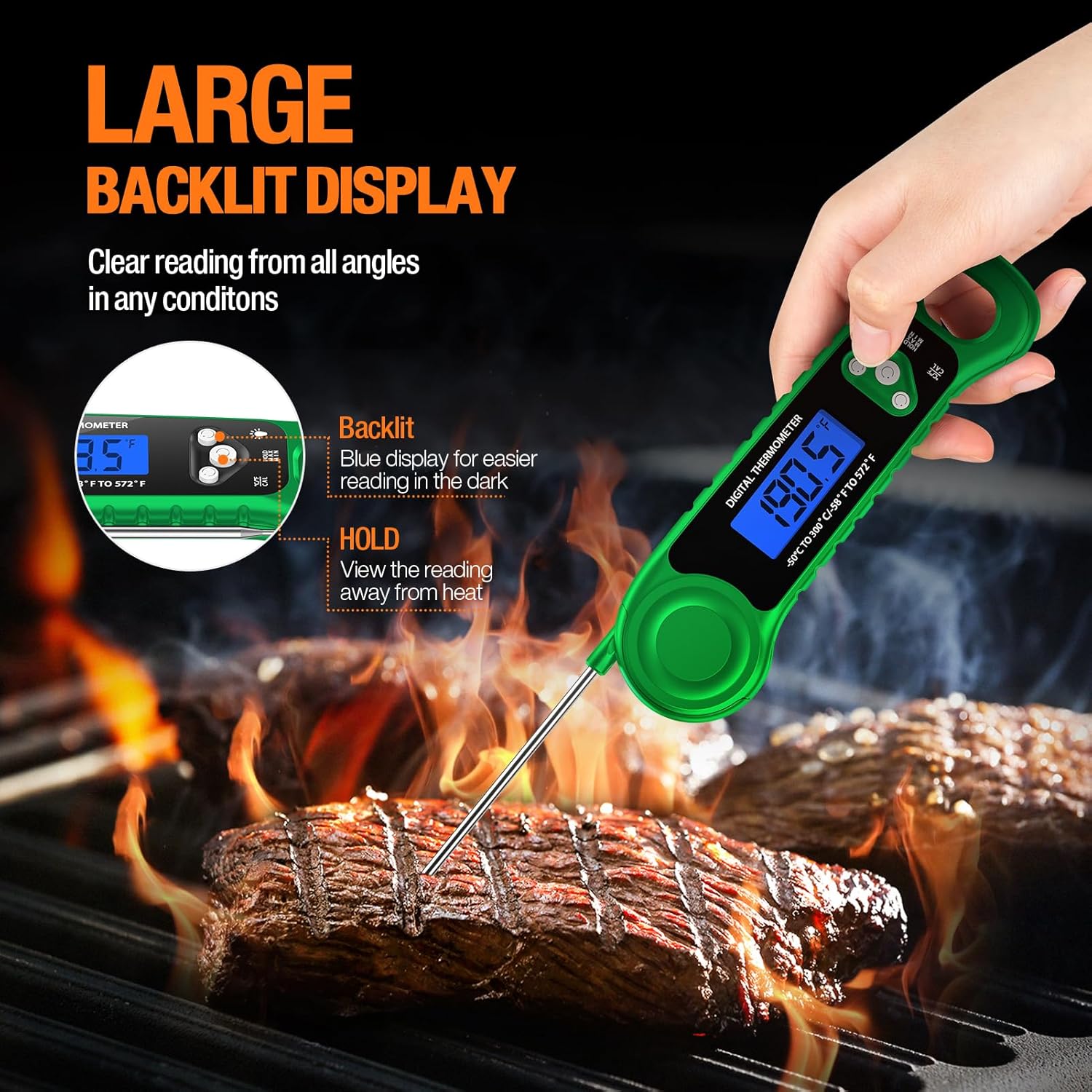 Digital Meat Thermometer for Grilling, Candy Thermometer Instant Read Food Thermometer Waterproof