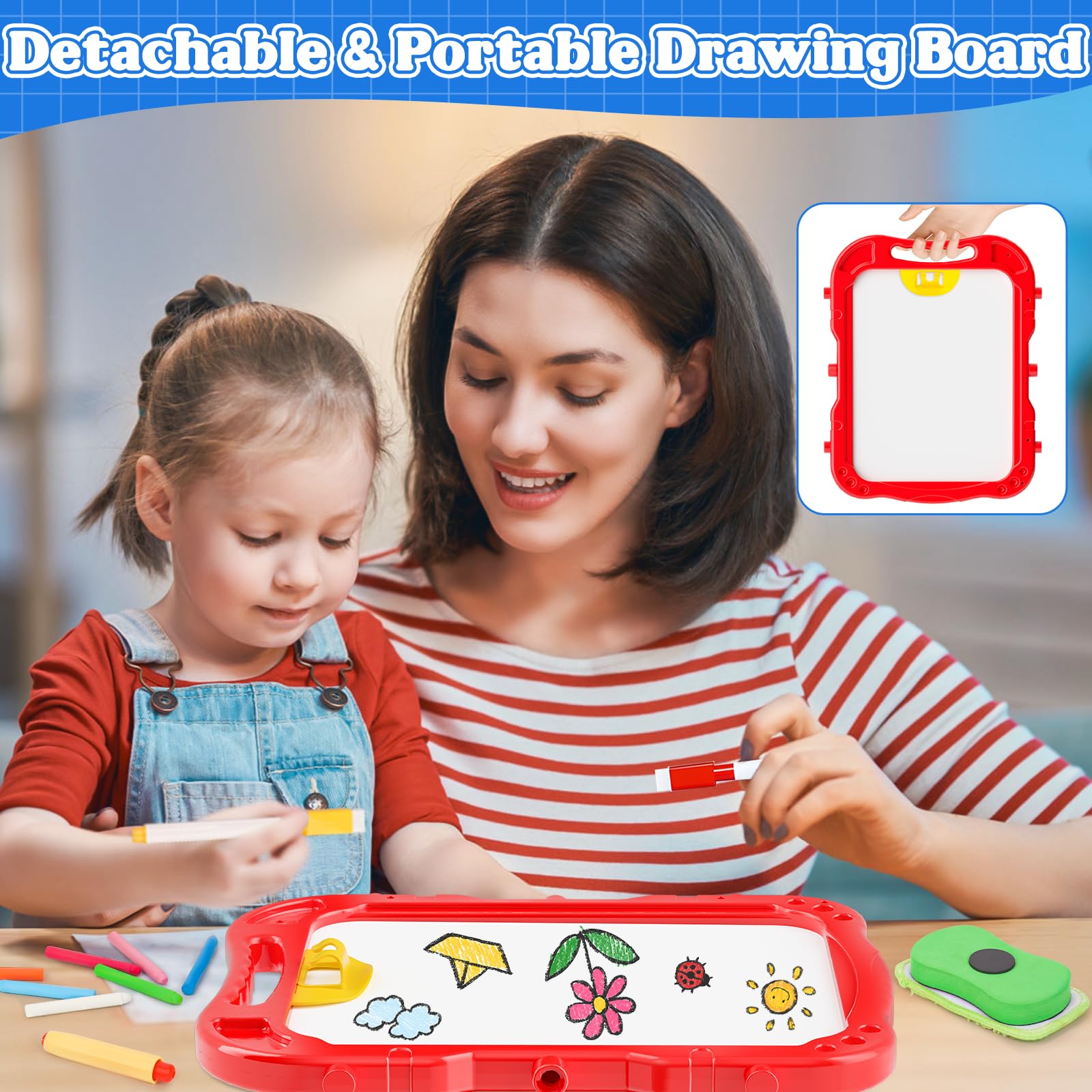 Easel for Kids Toys, Double-Sided Magnetic Chalk Board & Dry Erase Board