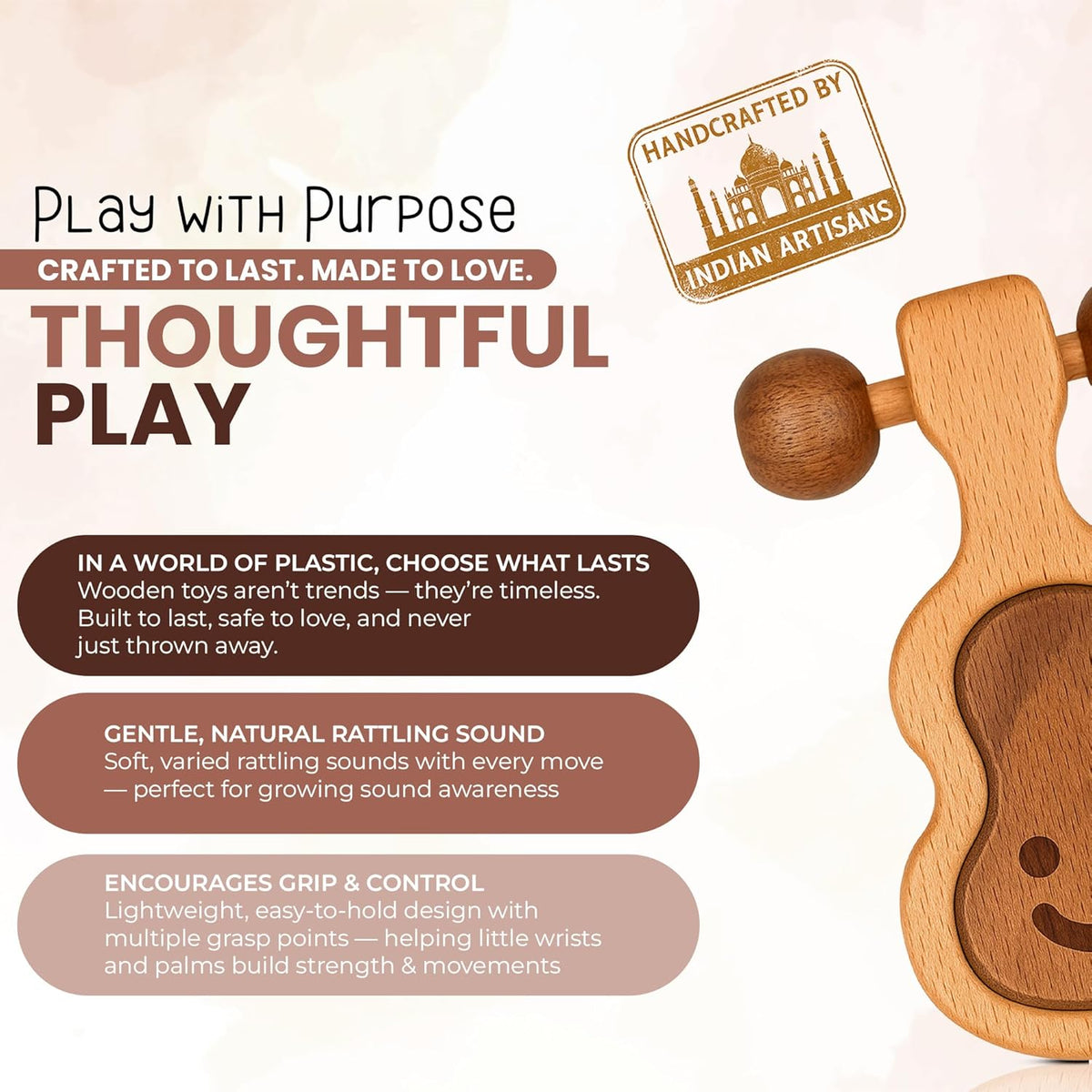 Wooden Teething Toys for Baby 0-6 Months – Organic Natural Non-Toxic Handmade Teether with Beads &
