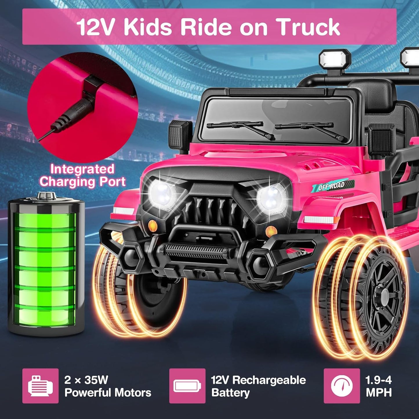 Costzon 12V Kids Ride on Truck Car, Electric Vehicle w/Remote Control, Threaded Wheels, 3 Speeds