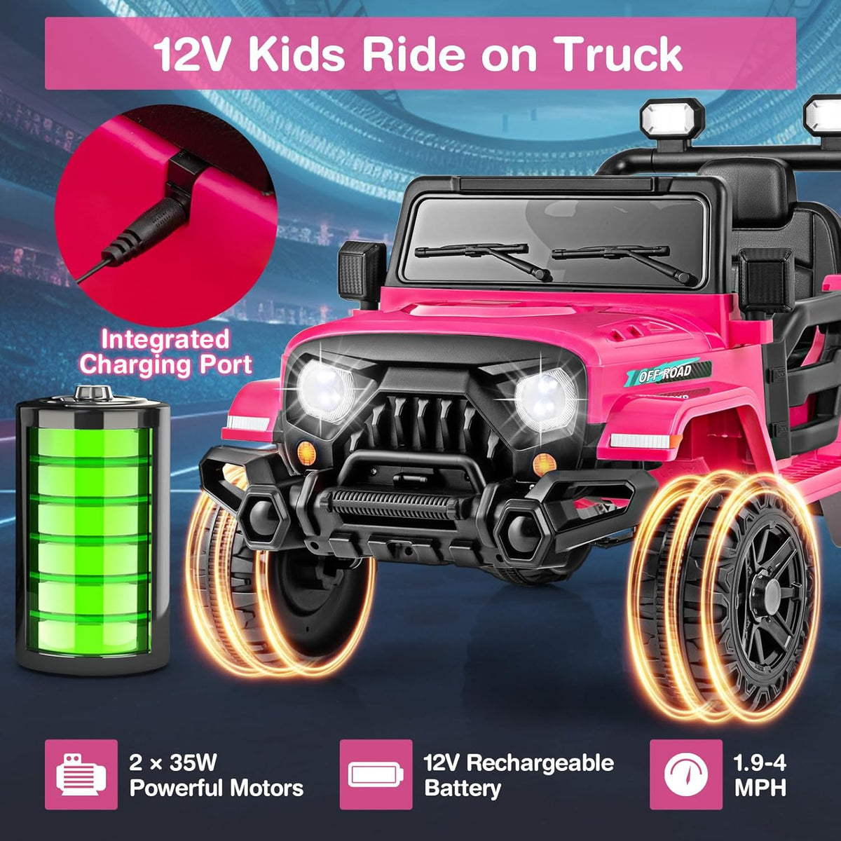 Costzon 12V Kids Ride on Truck Car, Electric Vehicle w/Remote Control, Threaded Wheels, 3 Speeds
