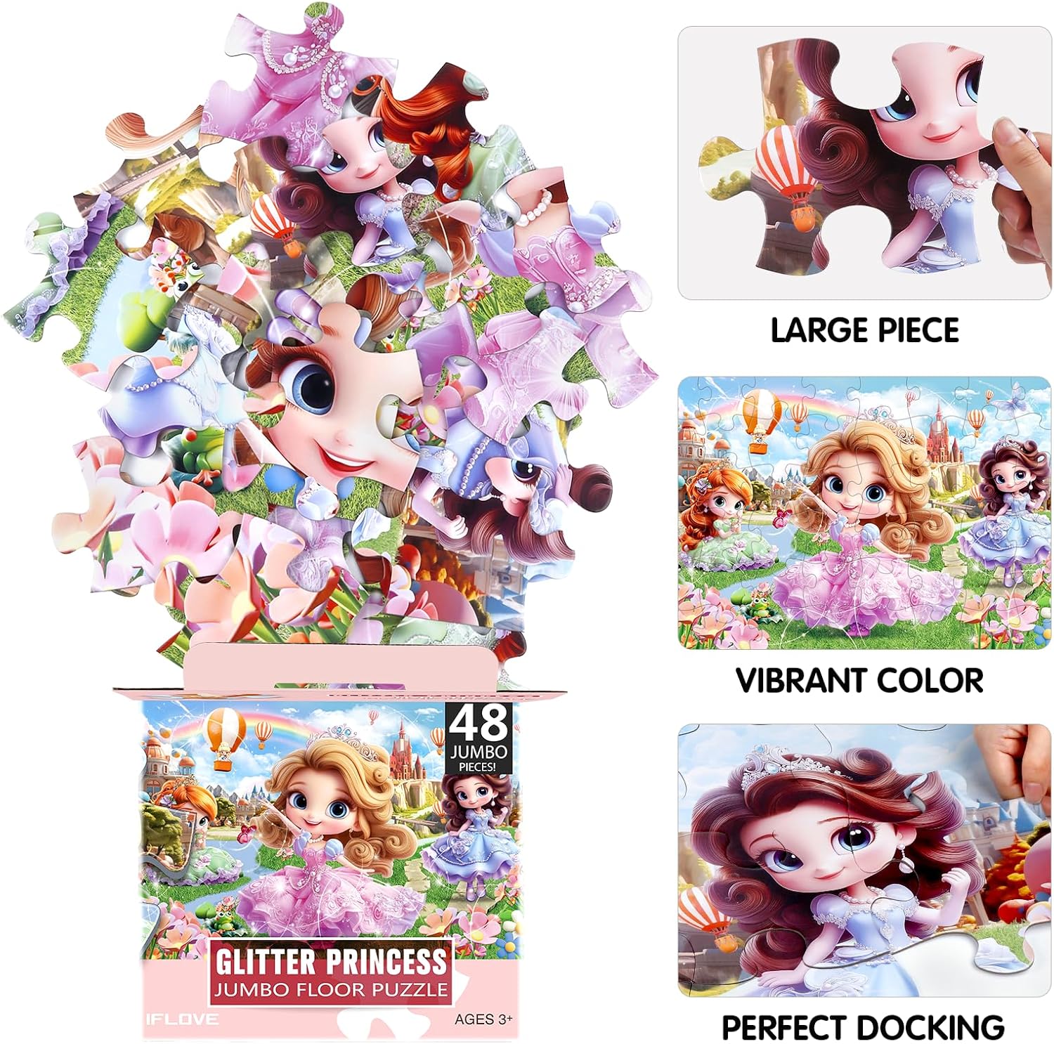 Jumbo Floor Puzzle for Kids,48 Piece Princess Large Jigsaw Puzzles,Puzzle for Toddler Ages