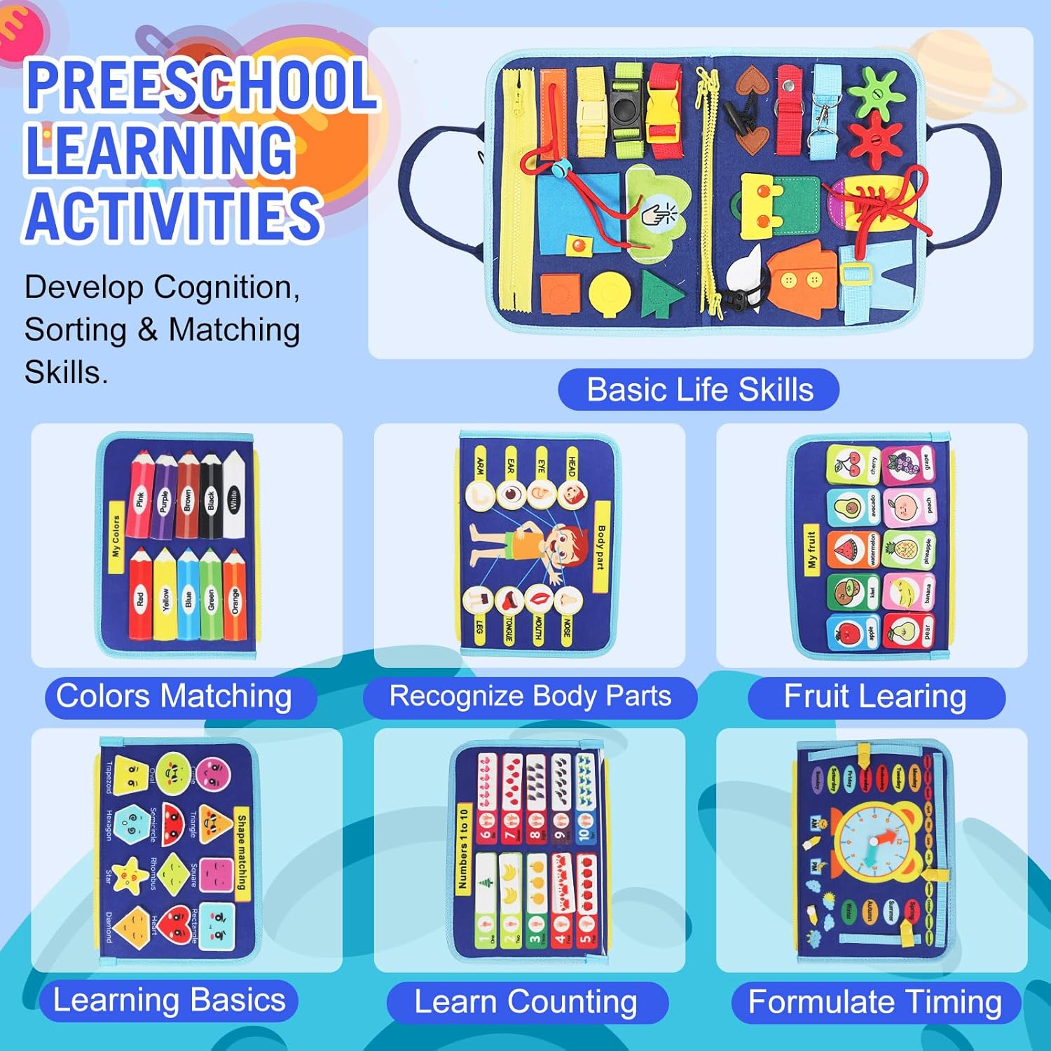 Montessori Busy Board - Ideal Busy Book Toddler Toys & Gifts for Boys & Girls, Toddler Travel