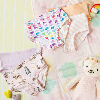 Burt's Bees Baby Toddler Girls' Underwear Set of 5 - Solids, Stripes,Prints, Tag-Free with Sizes
