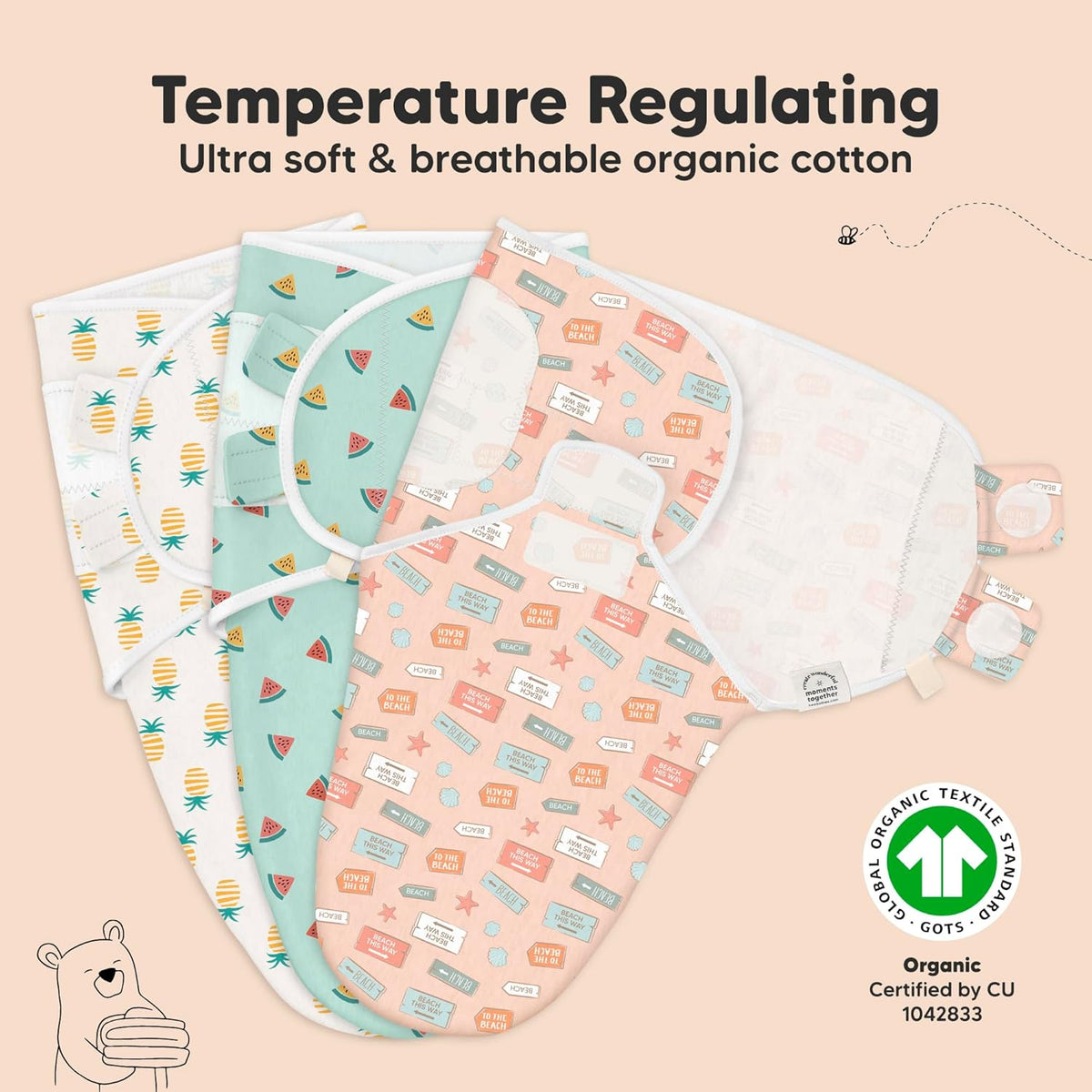 KeaBabies 3-Pack Organic Baby Swaddle Sleep Sacks - Swaddles for Newborns, Infant 0-3 Months, Baby
