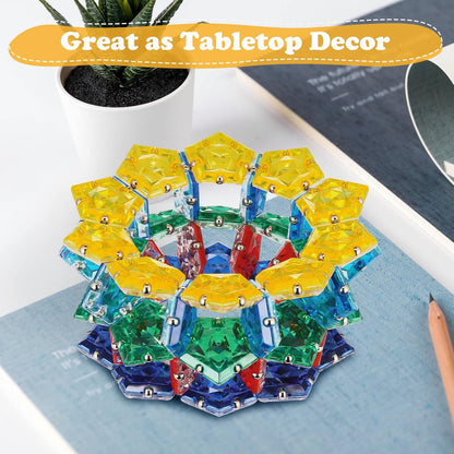 RoomyRoc Magnetic Fidget Sphere - Pentagons Magnets Balls - 12 Piece Set - Crystal Orange - Magnet