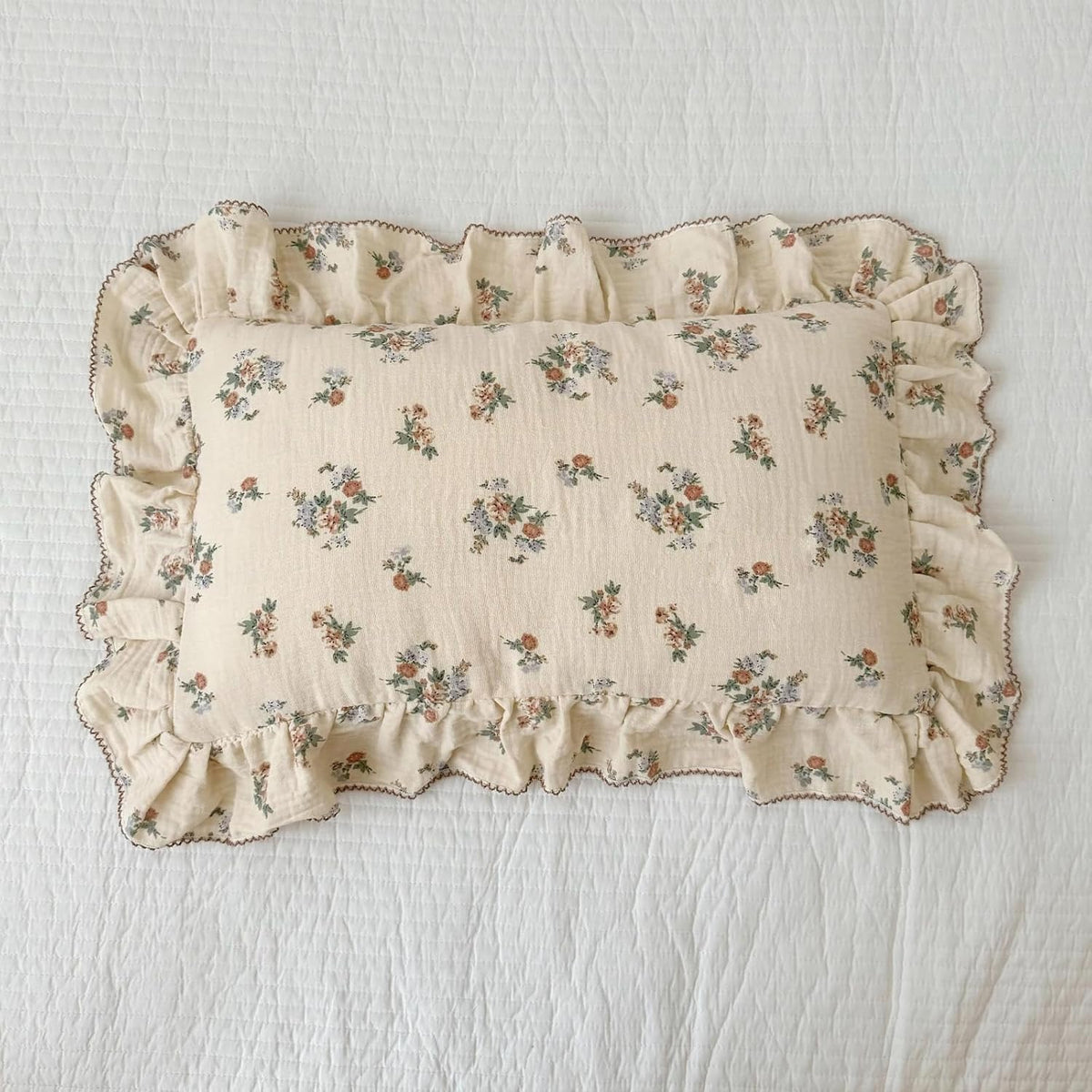 BuLuTu 2 Layers Muslin Toddler Pillowcases Fits for Crib Cot Cradle, Cotton Floral Pillow Cases for