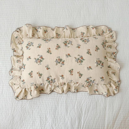 BuLuTu 2 Layers Muslin Toddler Pillowcases Fits for Crib Cot Cradle, Cotton Floral Pillow Cases for