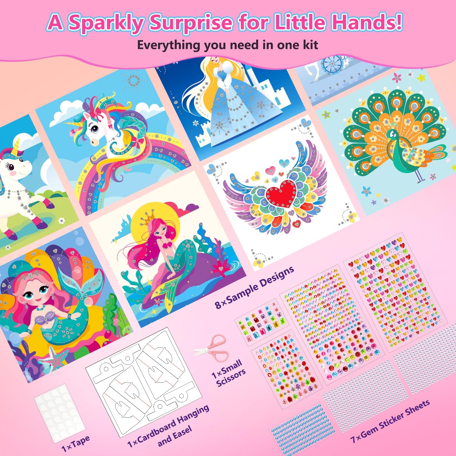 Marlrin Gem Sticker Kit for Kids, 8 Unicorn Princess Themes, Crafts Kits for Girls Ages 4-8, Arts &