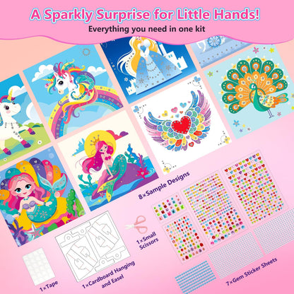 Marlrin Gem Sticker Kit for Kids, 8 Unicorn Princess Themes, Crafts Kits for Girls Ages 4-8, Arts &