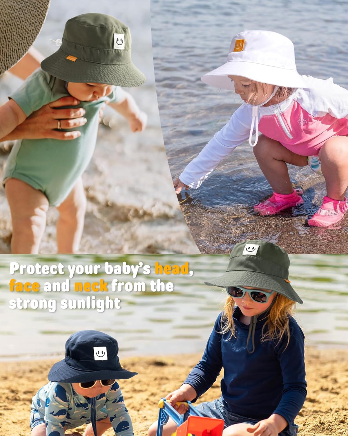 FURTALK Baby Sun Hat Smile Face Toddler Boys Girls Bucket Hat 0-5 Years Kids UPF 50+ Sun Protection