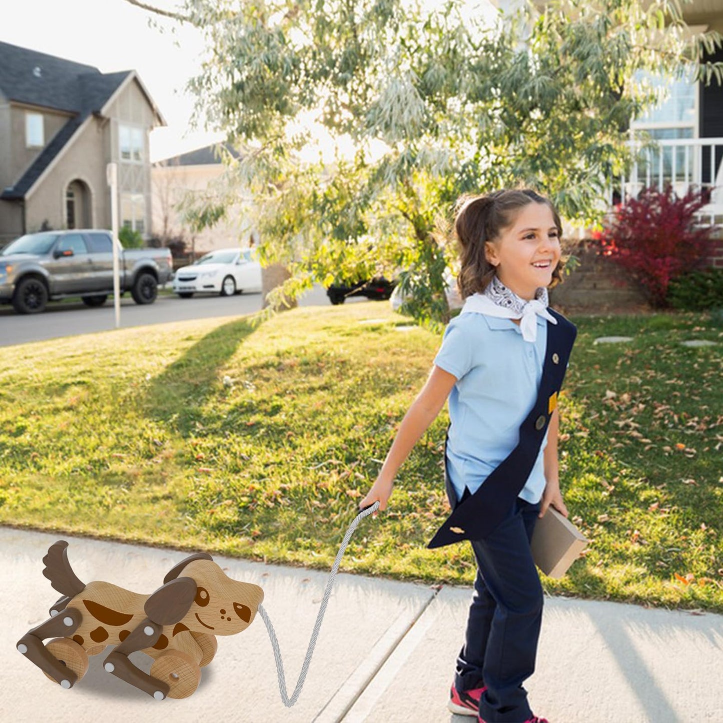 Montessori Toys 1 2 3 4 Years Old Boys Girls Wooden Walking Pull Dog Toy for Baby Toddler, Pull