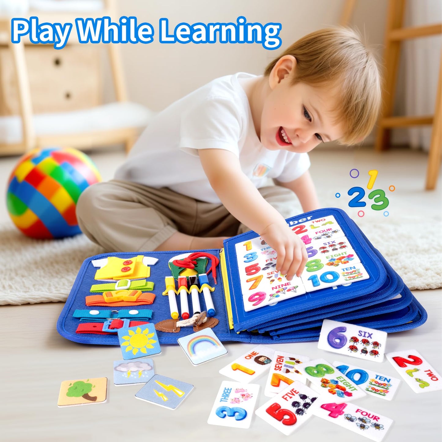Toddler Busy Board, Montessori Busy Book, Quiet Educational Activity Book