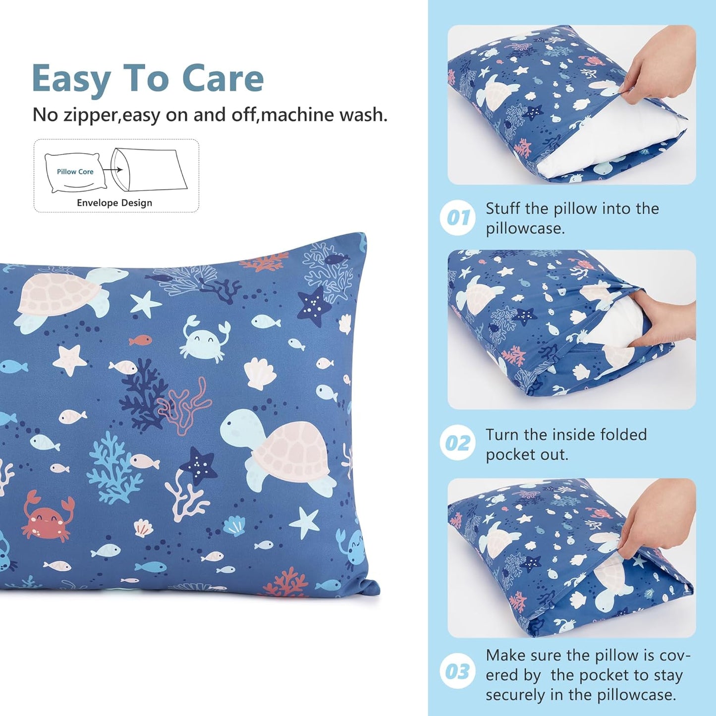 TILLYOU Toddler Pillowcase 2 Pack with Envelope Closure,13" x 18" Silky Soft Microfiber Travel Kids