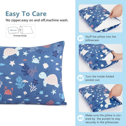 TILLYOU Toddler Pillowcase 2 Pack with Envelope Closure,13" x 18" Silky Soft Microfiber Travel Kids