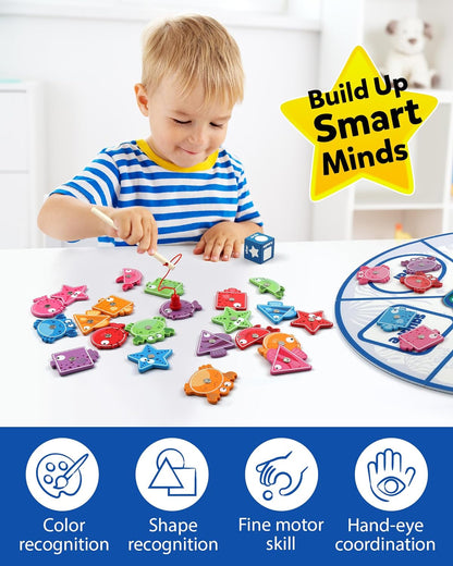 Coogam Montessori Toy for Toddlers, Fine Motor Skill Wooden Magnetic Fishing Game for Year Old
