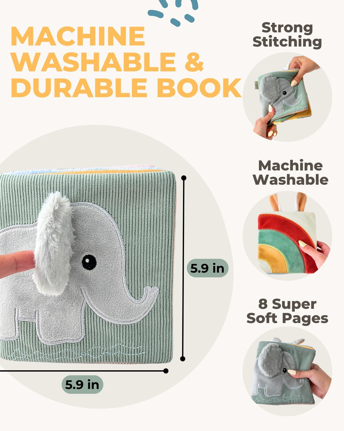 Toodly Soft Baby Book with Mirror - Crinkle Cloth Sensory Book, 0-18 Months