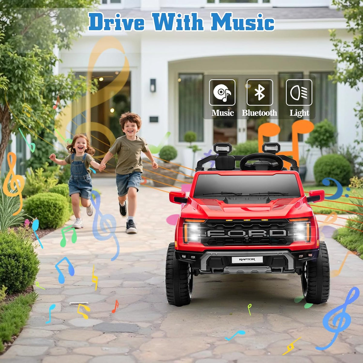 24V Ride on Car Licensed Ford F-150 Raptor, Kids Electric Car with Remote Control, LED