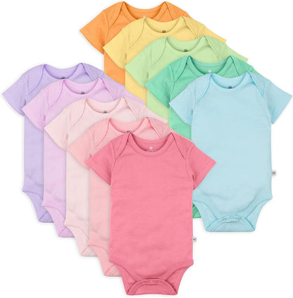 HonestBaby unisex-baby 10-pack Short Sleeve Bodysuits One-piece 100% Organic Cotton for Infant Baby