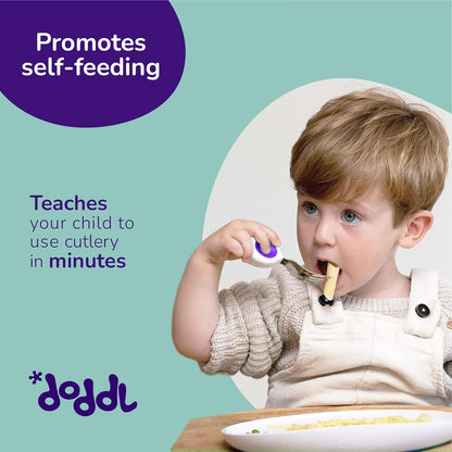 doddl Toddler Utensils, Ergonomic Fork and Spoon Set for Self Feeding, Stainless Steel Silverware