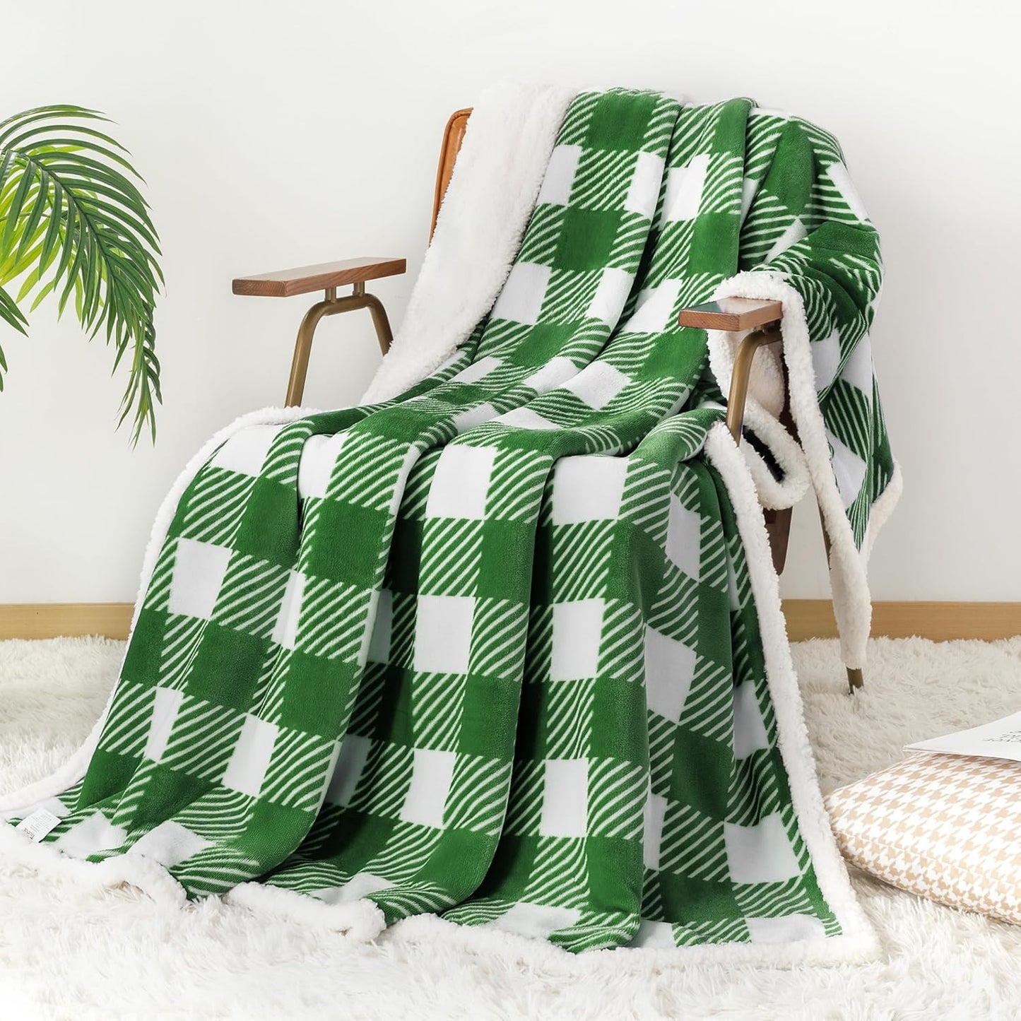 Touchat Sherpa Plaid Twin Blanket 60" X 70", Fuzzy Fluffy Soft Cozy Throw Blanket, Twin Size Plush