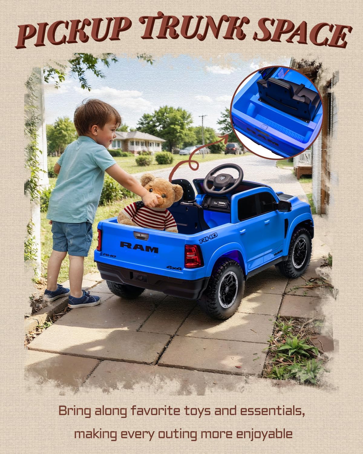 12V Kids Electric Vehicles, Licensed Ram 1500 RHO Kids Ride on Truck with Remote Control, Ride on