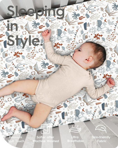 Pack and Play Sheets Fitted, Ultra Soft Mini Crib Sheets Boy, Neutral Pack N Play Mattress Sheets