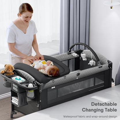 4 in 1 Baby Bassinet, Pack and Play, Bedside Crib Sleeper, Diaper Changer - Comes with Mattress