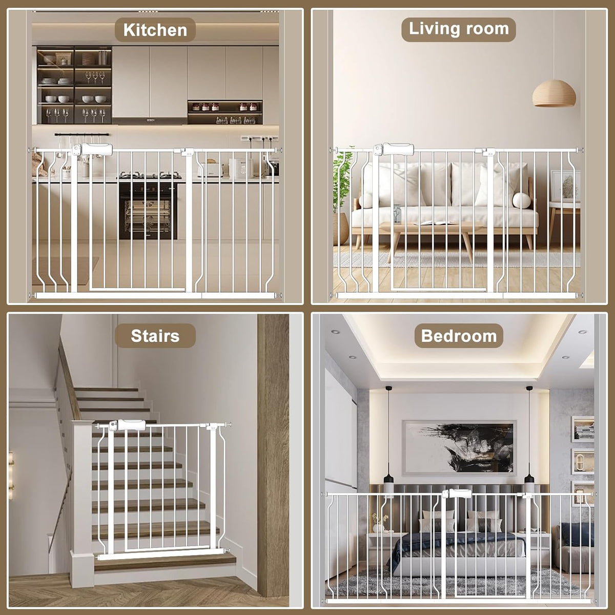 ALLAIBB Extra Wide Baby Gate Pressure Mount with Auto-Close, White Metal Safety Gate for Stairs &
