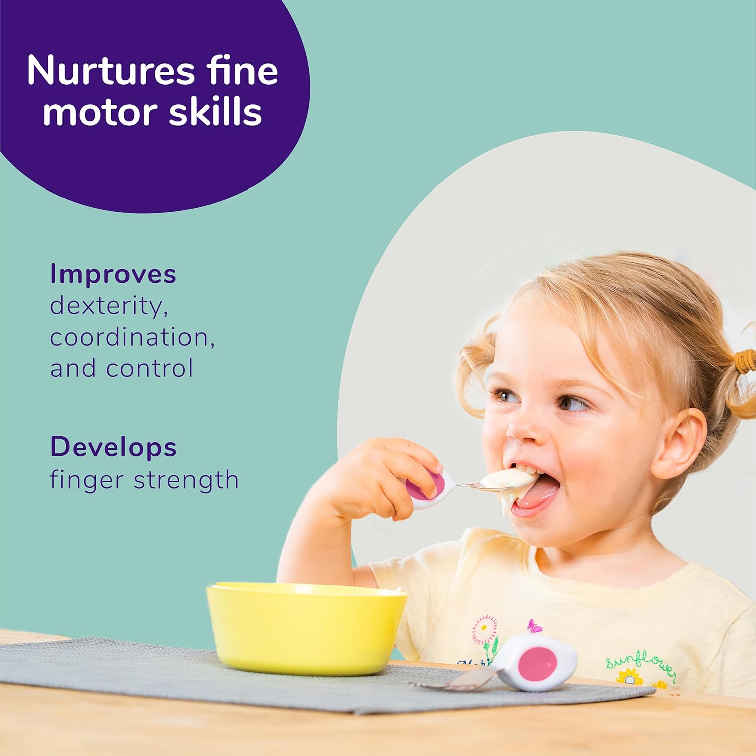 doddl Toddler Utensils, Ergonomic Fork Spoon and Knife Set for Self Feeding, Stainless Steel
