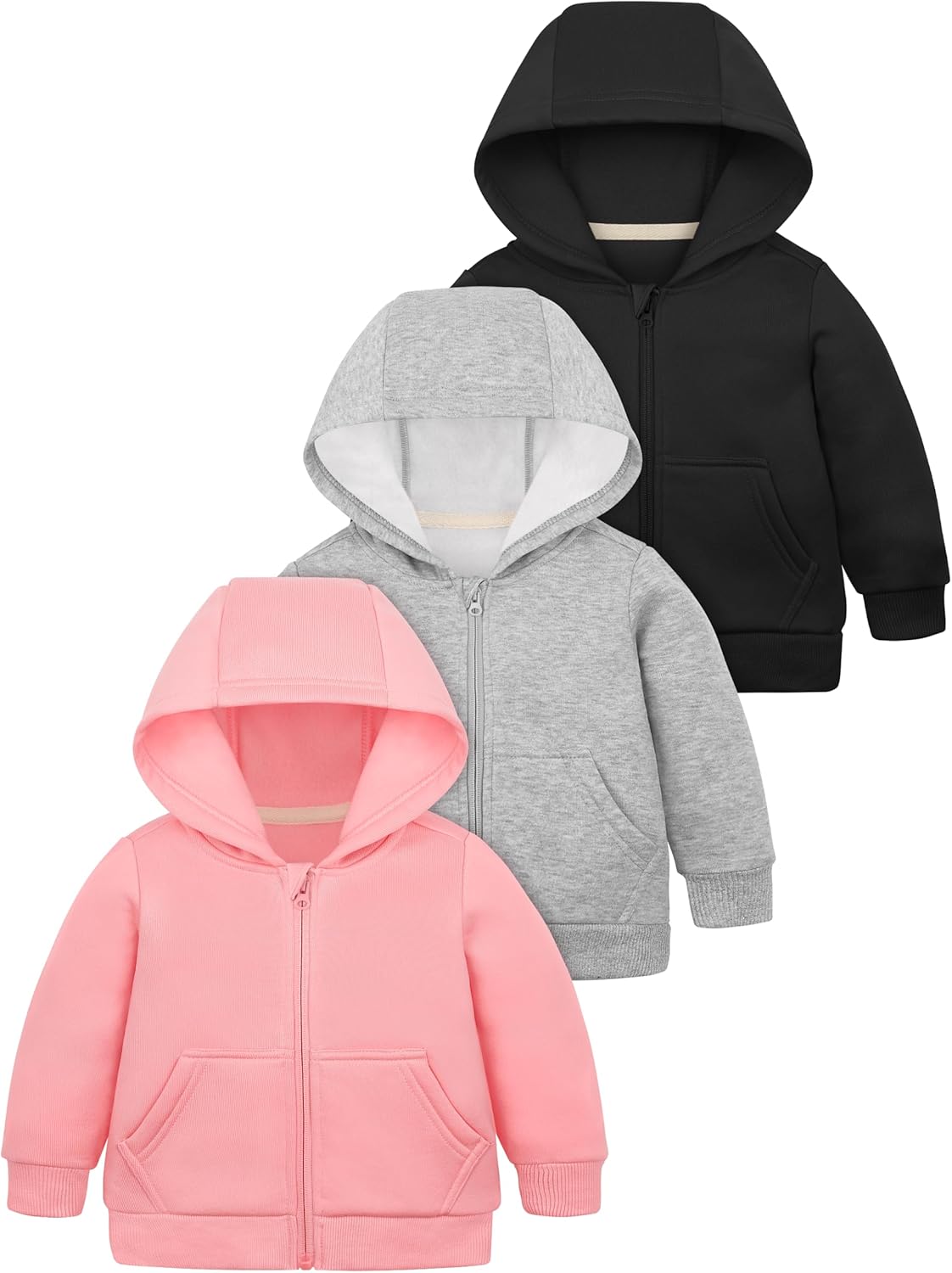 Cooraby 3 Pieces Baby and Toddler Girls Fleece Full-Zip Hoodies Lightweight Jacket with Pockets