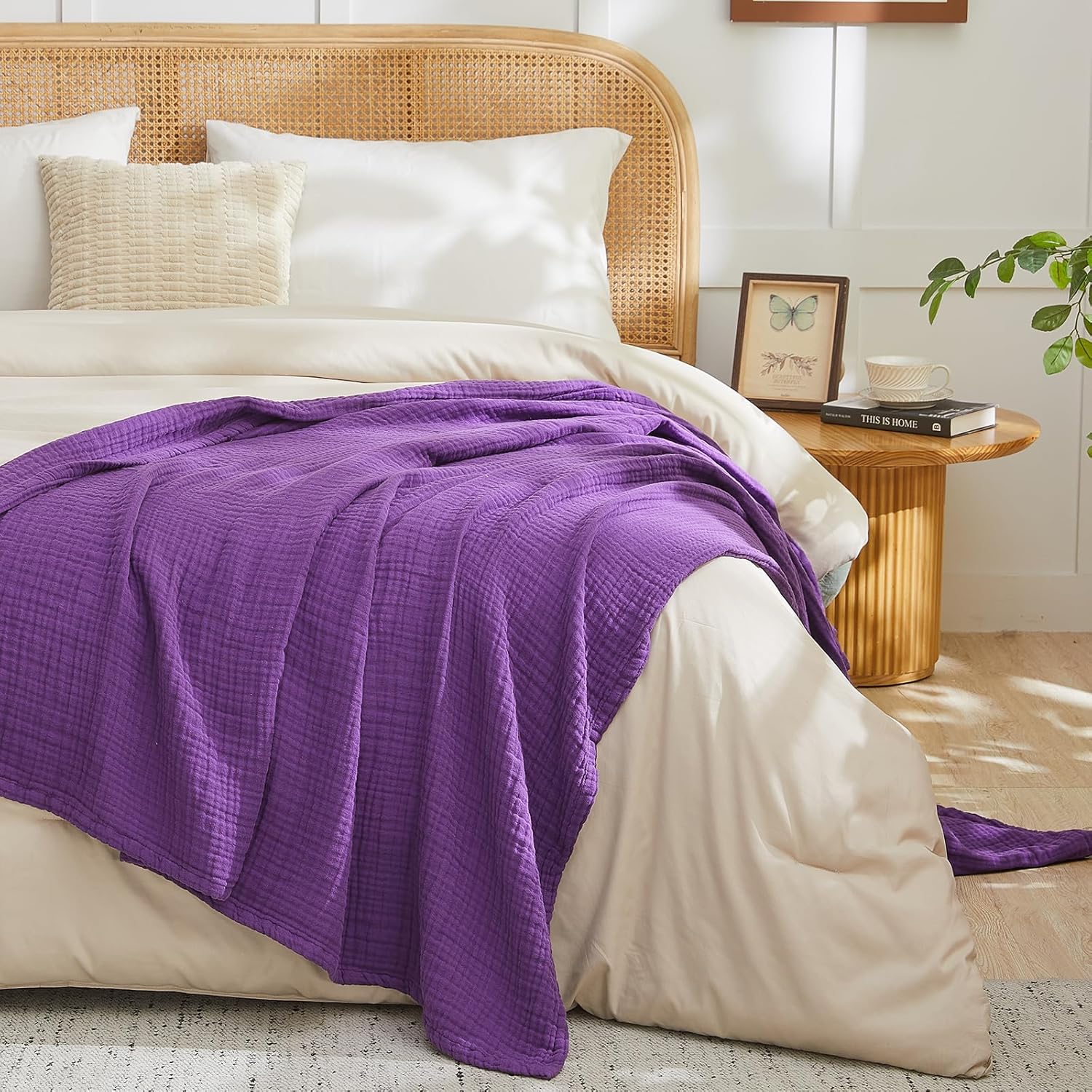 EMME Cotton Muslin Queen Blanket Bed Layering Breathable Gauze Blanket Soft Lightweight Blankets