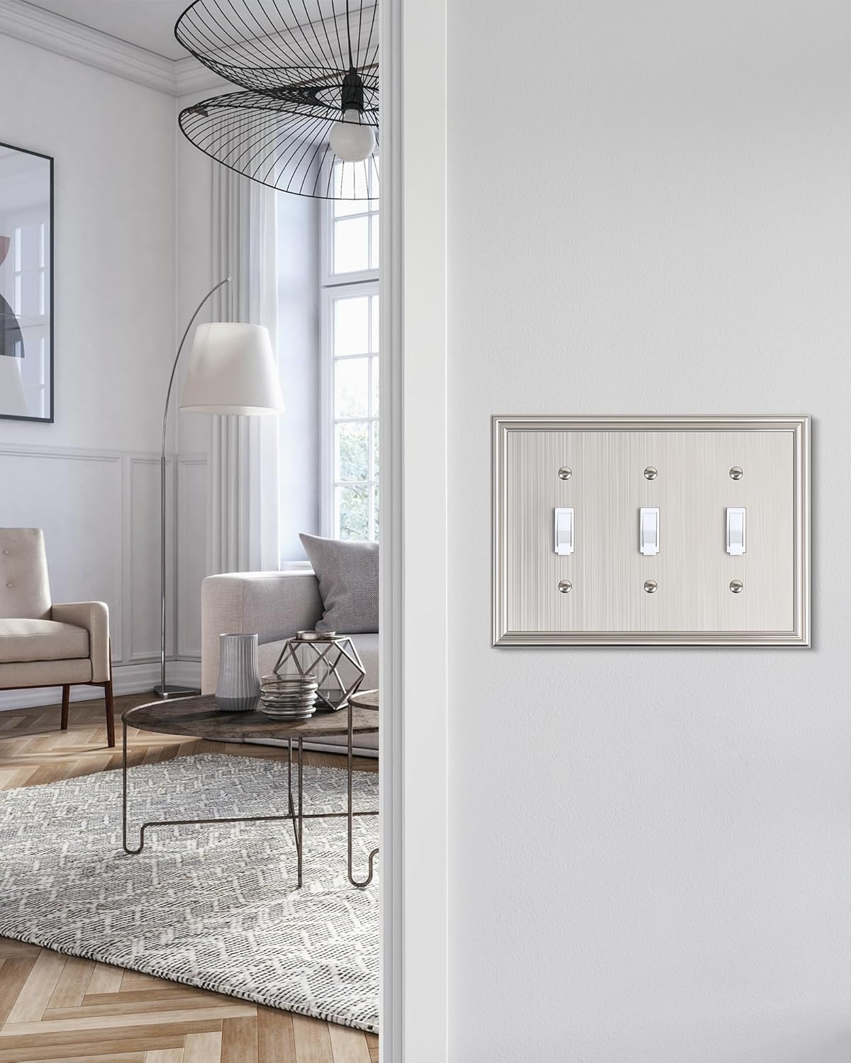 2-Pack Triple Toggle Light Switch Cover Plate, Durable Solid Zinc Alloy Decorative Switch Plate