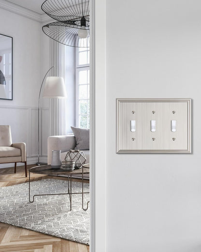 2-Pack Triple Toggle Light Switch Cover Plate, Durable Solid Zinc Alloy Decorative Switch Plate