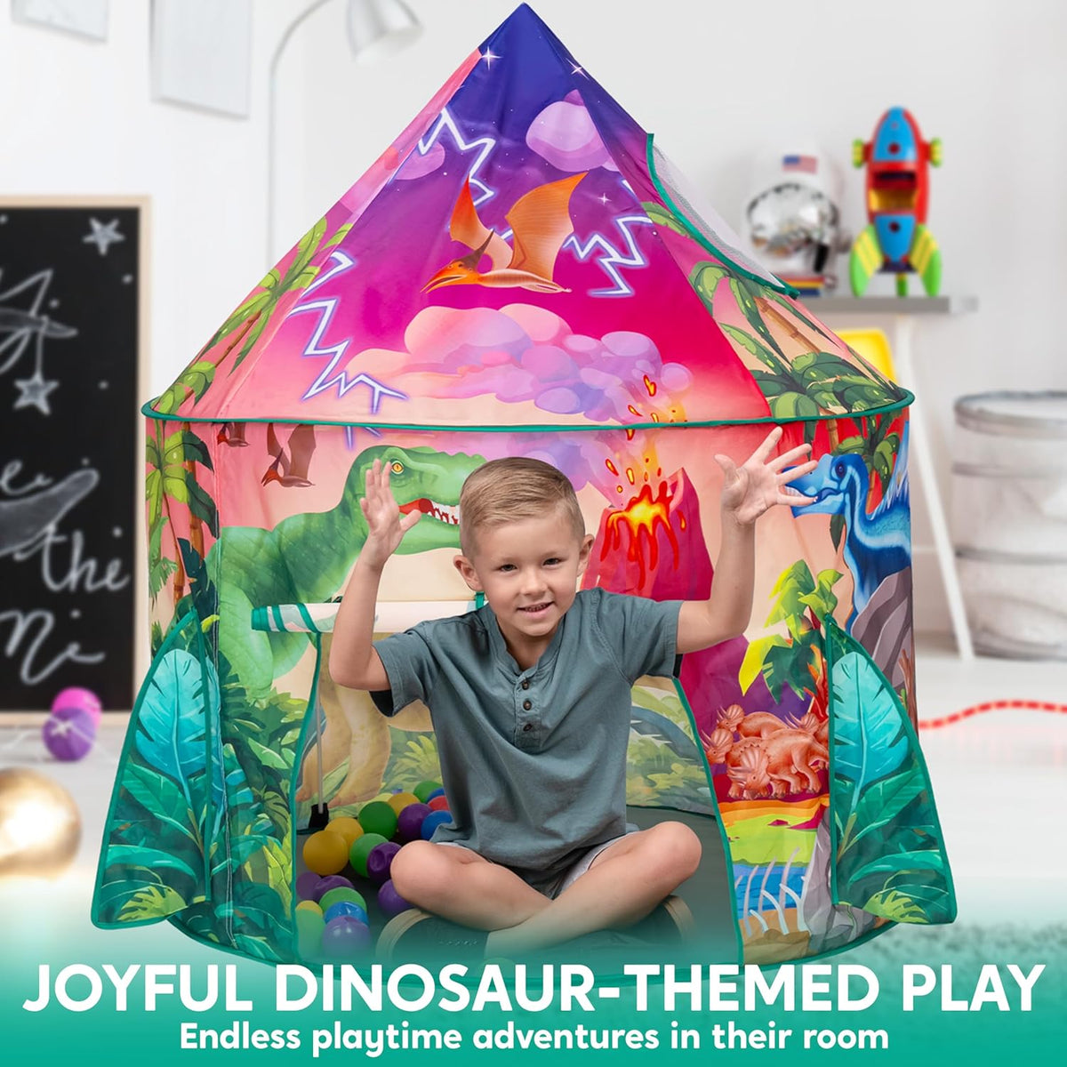 JOYIN Dinosaur Play Tent for Kids, Pop Up Play Tent for Boys & Girls, Kids Indoor Outdoor Dinosaur