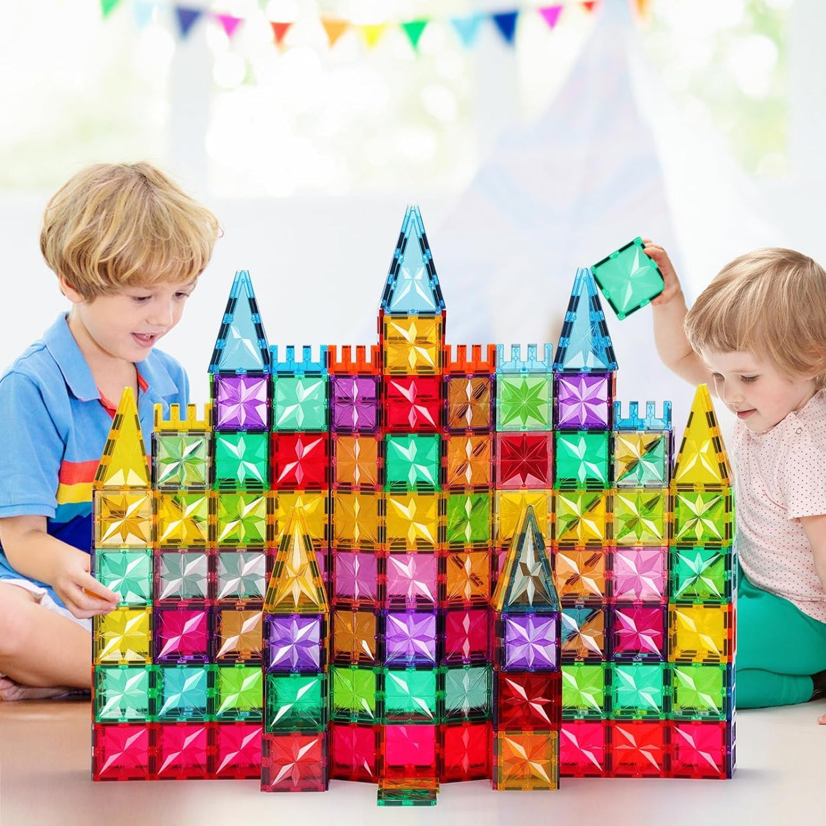 Magnetic Tiles,100PCS Star Magnetic Building Blocks Toy for Ages 3 4 5 6 7 8 9,Magnetic Tiles for