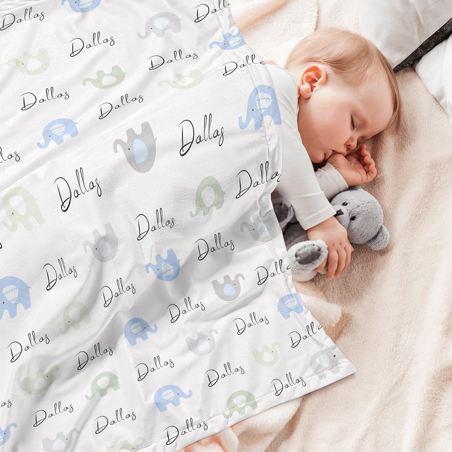 Personalized Baby Name Blanket for Boy Girl Custom Elephants Blanket for Newborn Customized Gifts