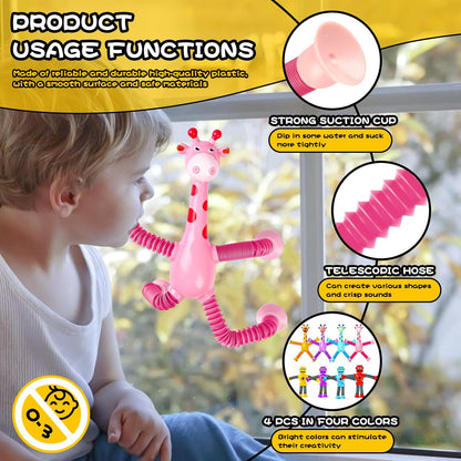 Giraffe Sensory Toys 4Pcs Gift for Toddlers Girls Year Old Ages 3 4 5 6 7 8 9 10, Suction Autism