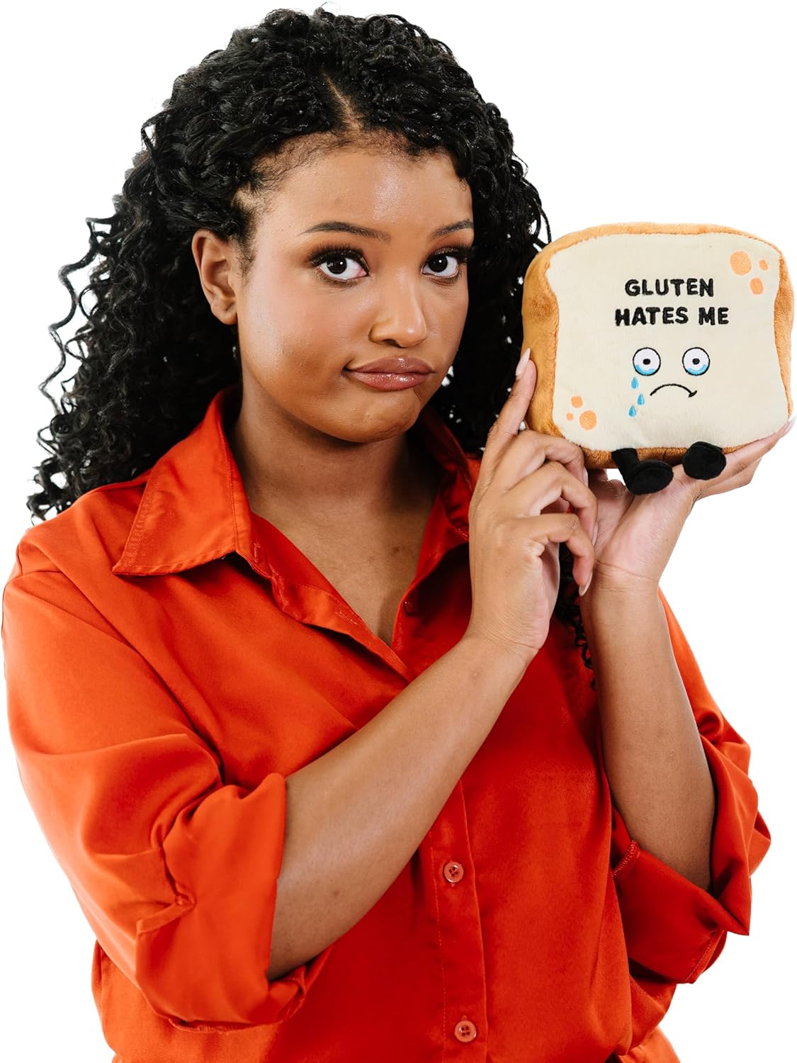 Gluten Hates Me Foodie Plushie, Funny Pun Meme Gag Gift, White Elephant, Stocking Stuffer Present
