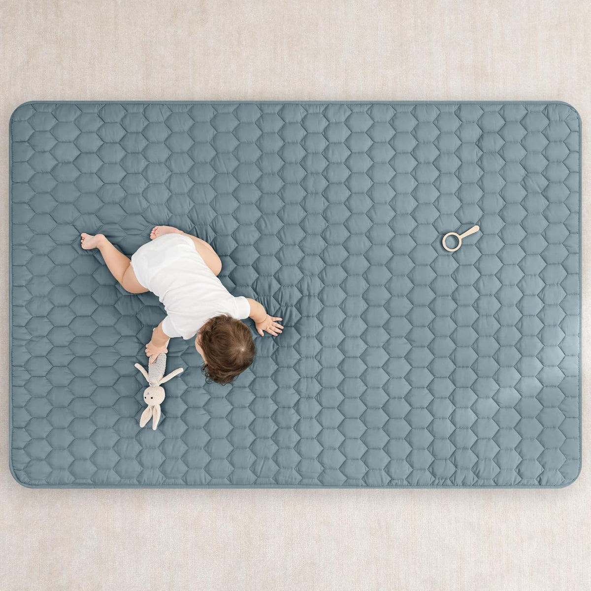 Comfy Cubs Rectangle Kids Play Mat - Medium 48 x 72 inches Soft Quilted Baby Floor Mat with