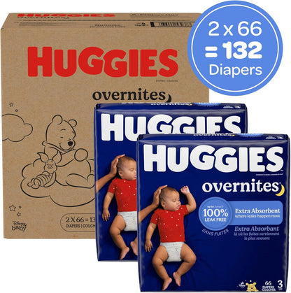 Huggies Size 3 Overnites Baby Diapers: Overnight Diapers, Size 3 (16-28 lbs), 132 Ct (2 Packs of