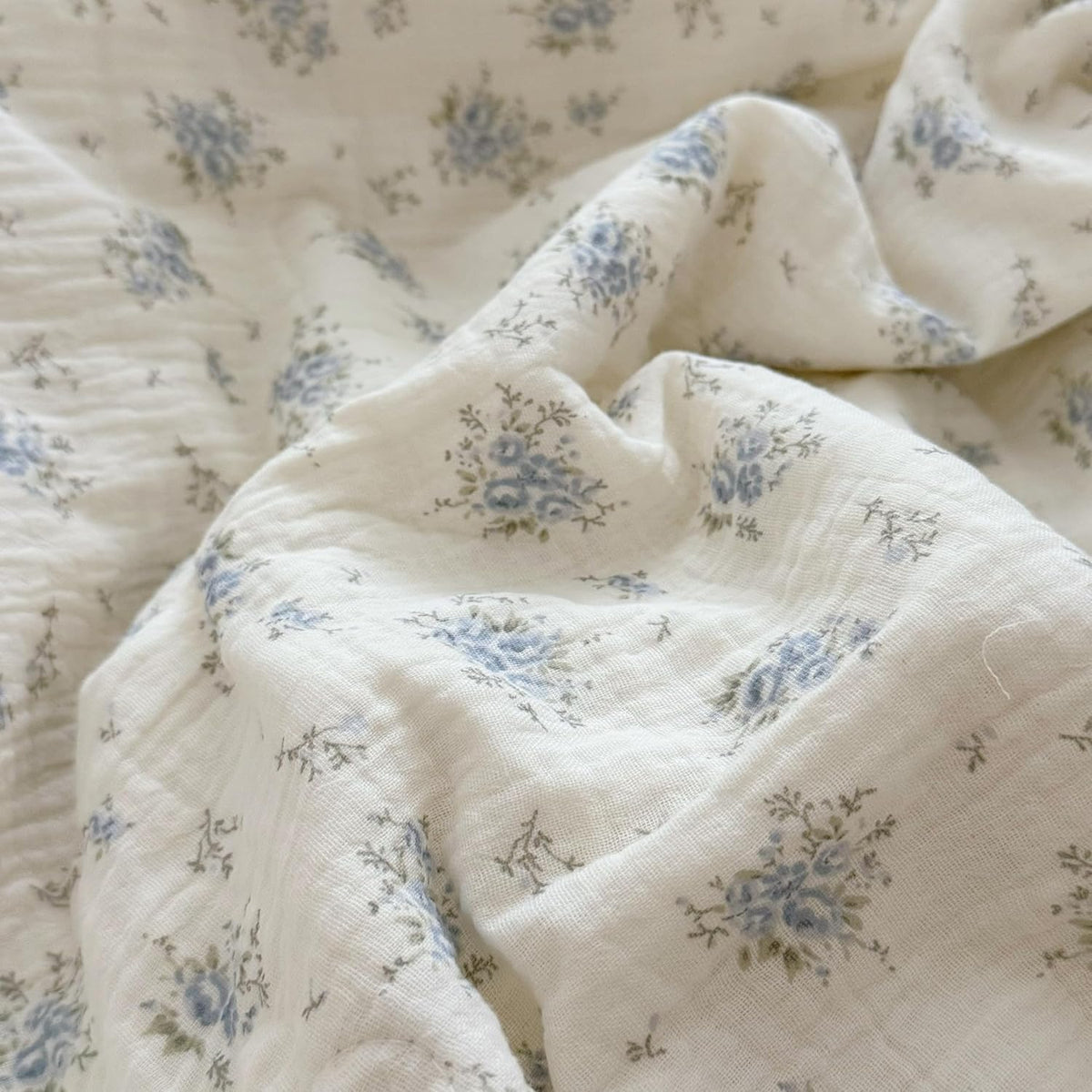 BuLuTu Muslin Cotton Kids Pillowcases for Girls Boys Shabby Chic Blue Floral Print Pillow Case