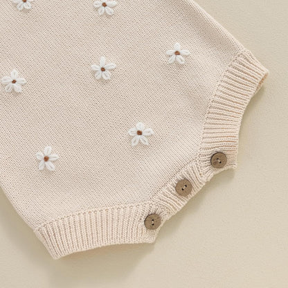 BULINGNA Newborn Infant Baby Girl Summer Romper Sleeveless Floral Knitted Bodysuit One Piece