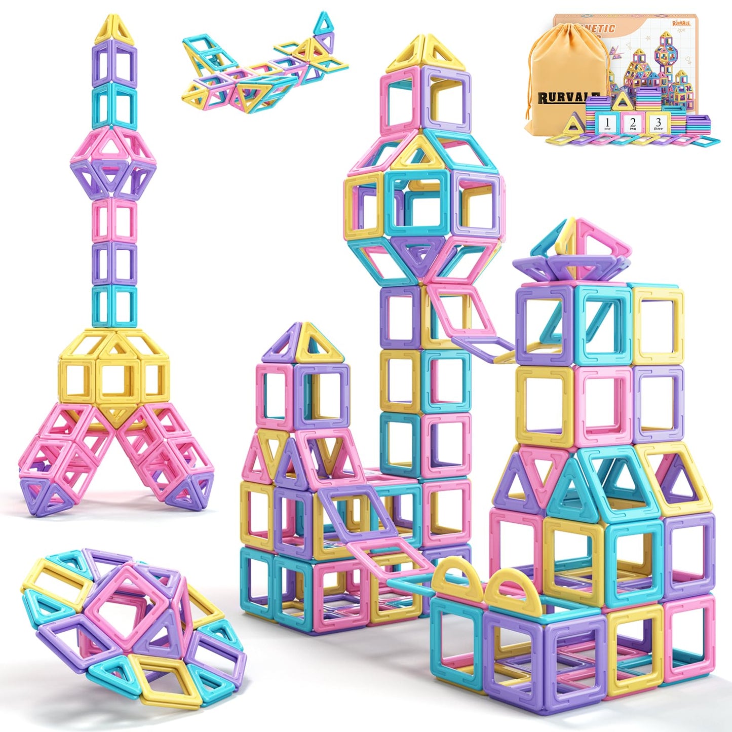 Rurvale Toddler Girl Toys, Magnetic Tiles 44pcs, Birthday Gifts Ideas for Girls Toys Age 3 4 5