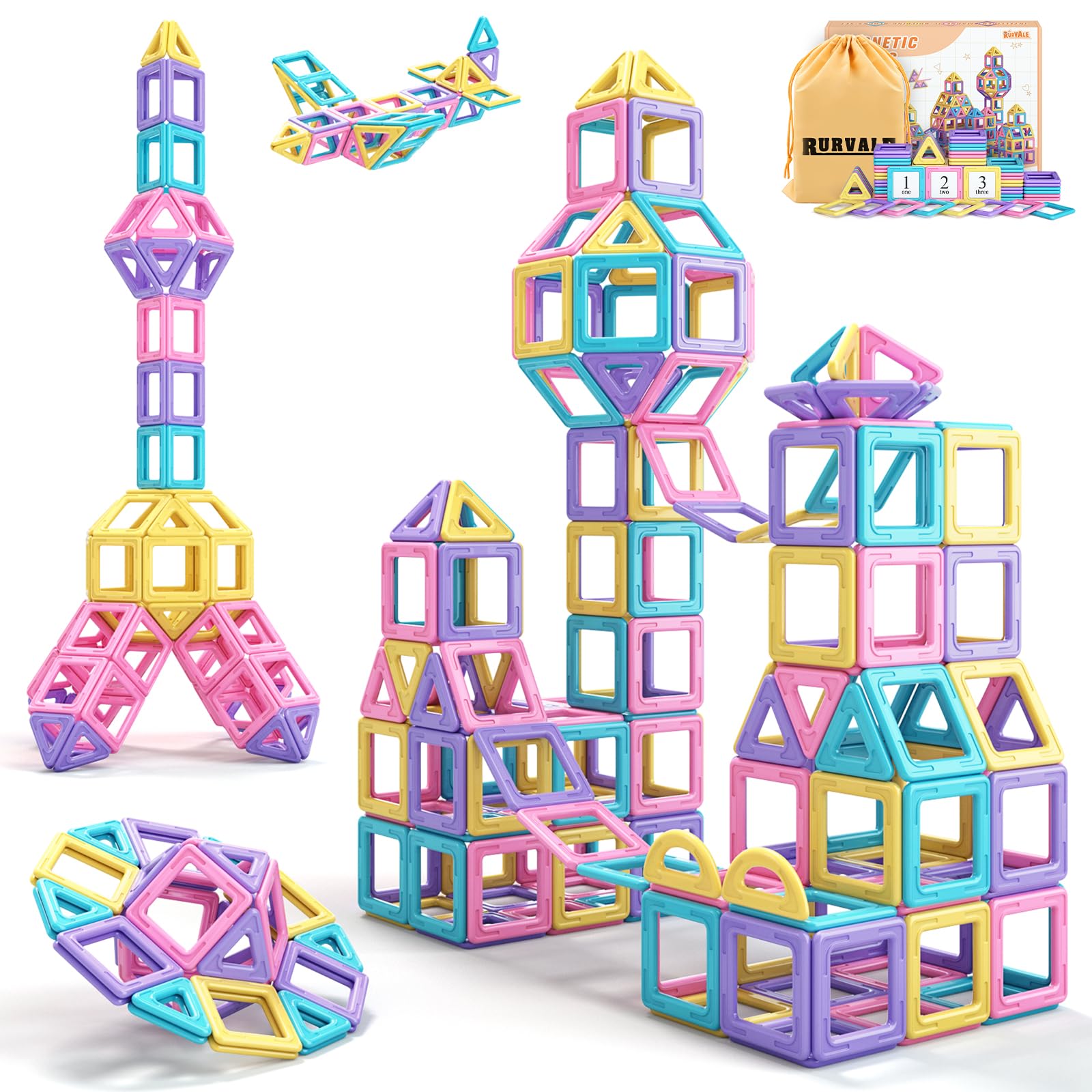 Rurvale Toddler Girl Toys, Magnetic Tiles 44pcs, Birthday Gifts Ideas for Girls Toys Age 3 4 5