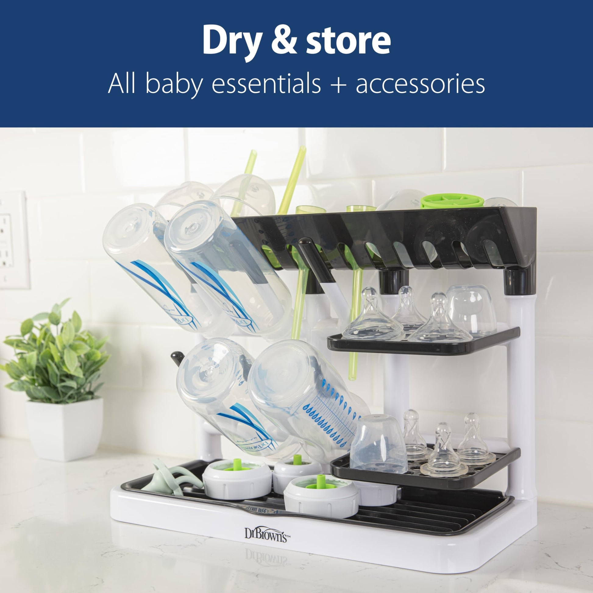 Dr. Brown's Drying Tower, Stand-Up Drying Rack, Countertop Baby Bottle Drying with Organized
