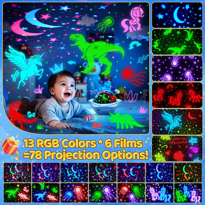 One Fire Night Light for Kids Gifts, 6 Films+78 Lighting Modes Ceiling Star Projector, Rechargeable