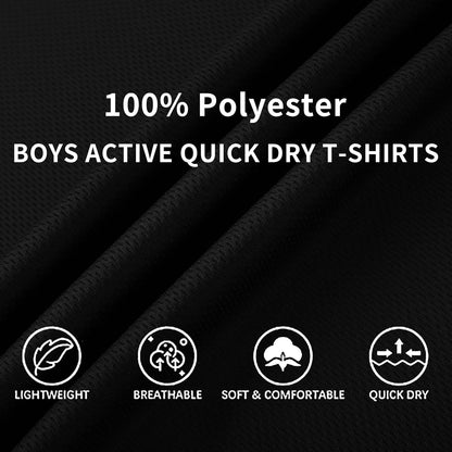 6-Pack Boys Athletic T-Shirts Quick Dry Short-Sleeve Tops Youth Moisture Wicking Running Sports