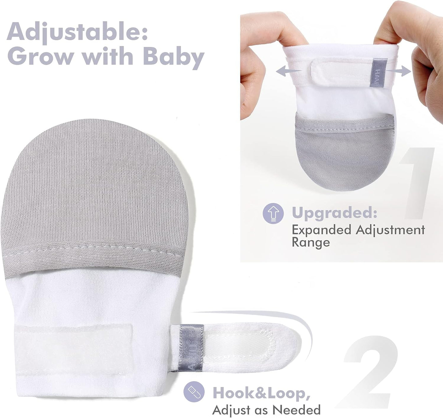 HAPIU Baby No Scratch Mittens Stay On, 100% Cotton Breathable, Adjustable Infant Gloves for Boys