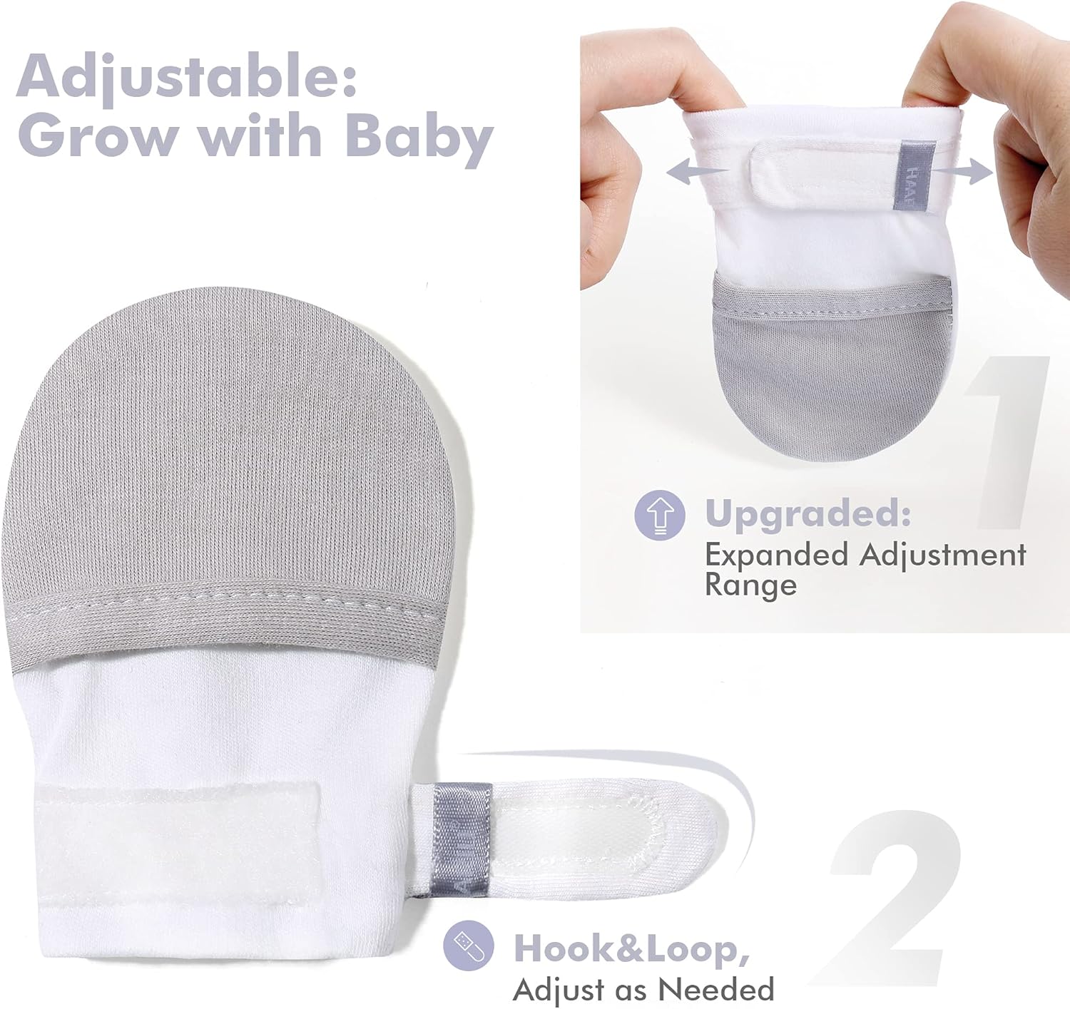 HAPIU Baby No Scratch Mittens Stay On, 100% Cotton Breathable, Adjustable Infant Gloves for Boys